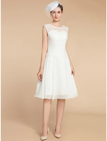 Two Piece A-Line Mother of the Bride Dress Wedding Guest Elegant Petite Jewel Neck Knee Length Chiffon Lace 3/4 Length Sleeve with Pleats Solid Color
