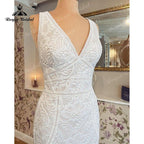vestidos de novia largos corte sirena/trompeta con escote en V, sin mangas, con espalda abierta y encaje