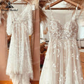 Vestido de novia bohemio de corte A con tirantes finos y apliques de encaje y chaqueta, 2025, para playa, personalizado