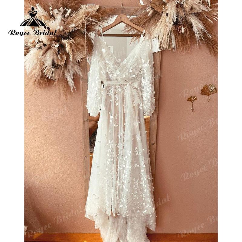 Vestido de novia bohemio de corte A con tirantes finos y apliques de encaje y chaqueta, 2025, para playa, personalizado