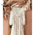 Vestido de novia bohemio de corte A con tirantes finos y apliques de encaje y chaqueta, 2025, para playa, personalizado