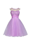 Vestidos de fiesta cortos con espalda abierta, apliques de tul y cuentas
