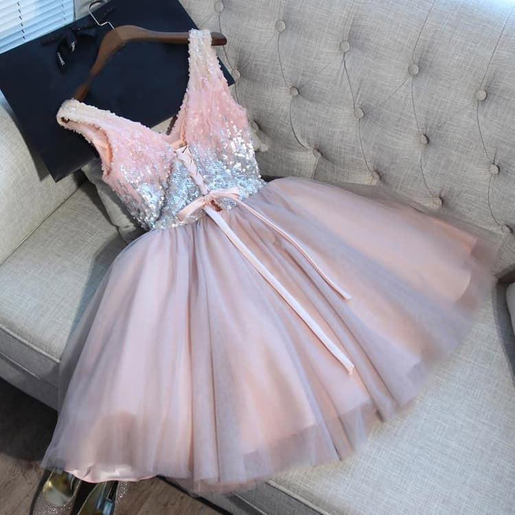 Vestido de fiesta de tul sexy de corte A, corto y elegante.