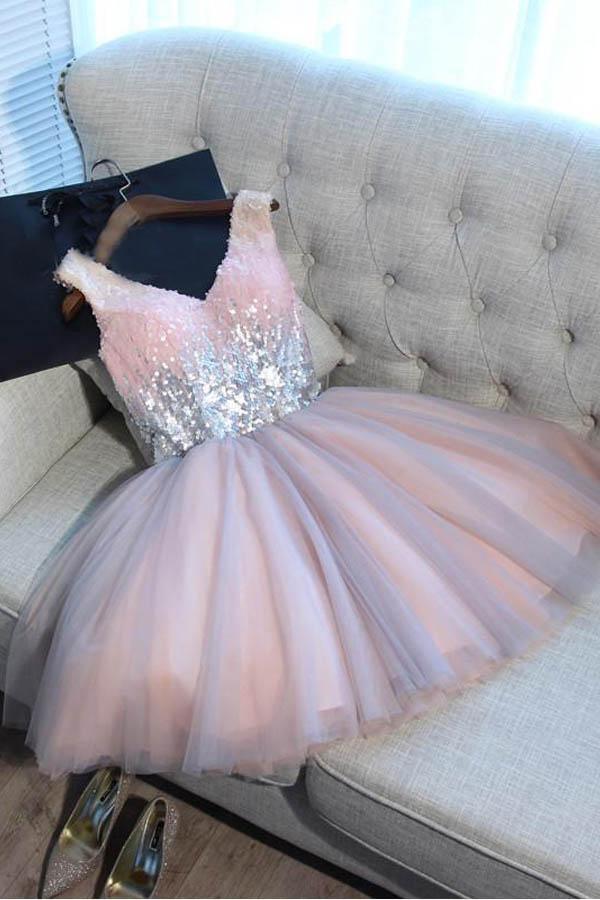 Vestido de fiesta de tul sexy de corte A, corto y elegante.