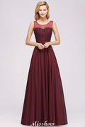Tulle Lace Beadings Jewel Sleeveless Floor-Length Bridesmaid Dresses A-Line Chiffon Tulle Party Dress