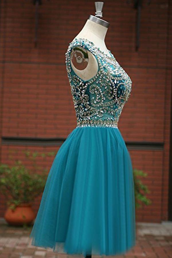 Tulle Scoop Neckline A Line Homecoming Dresses Prom Dresses