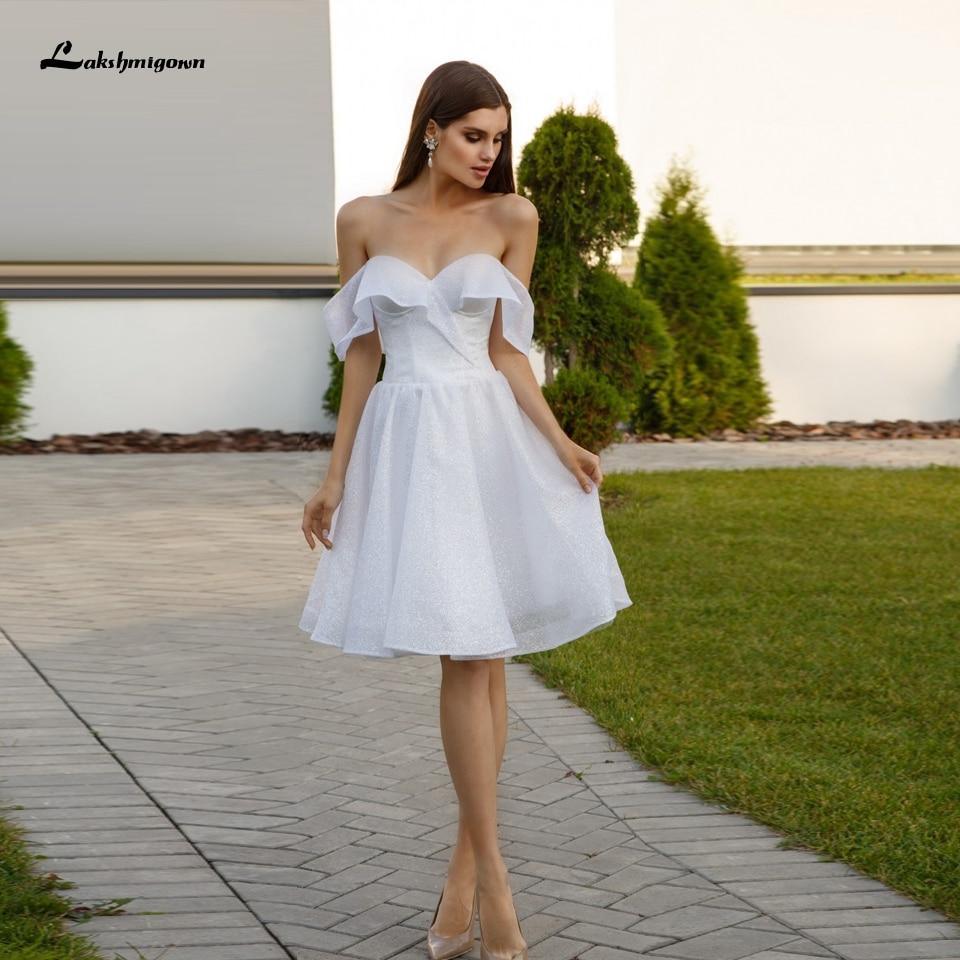 Vestido de novia corto de tul NumberSea con hombros descubiertos y sexy blanco