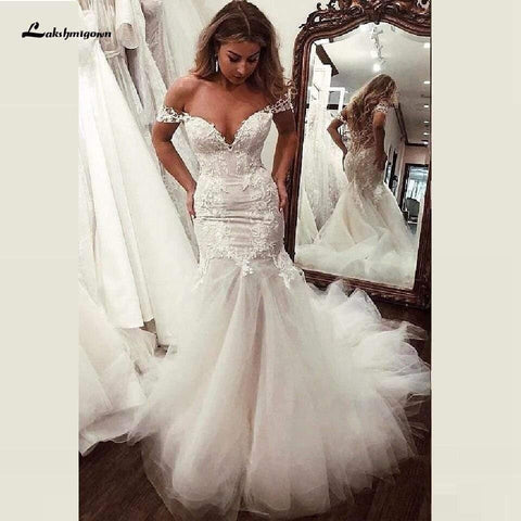 NumberSea Tulle avec corsage en dentelle illusion Robes de mariée sirène sexy