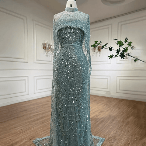 Numbersea Mermaid Long Cape Dubai Arabia Luxury Evening Dresses Gowns for Women Wedding Party  LA72032M