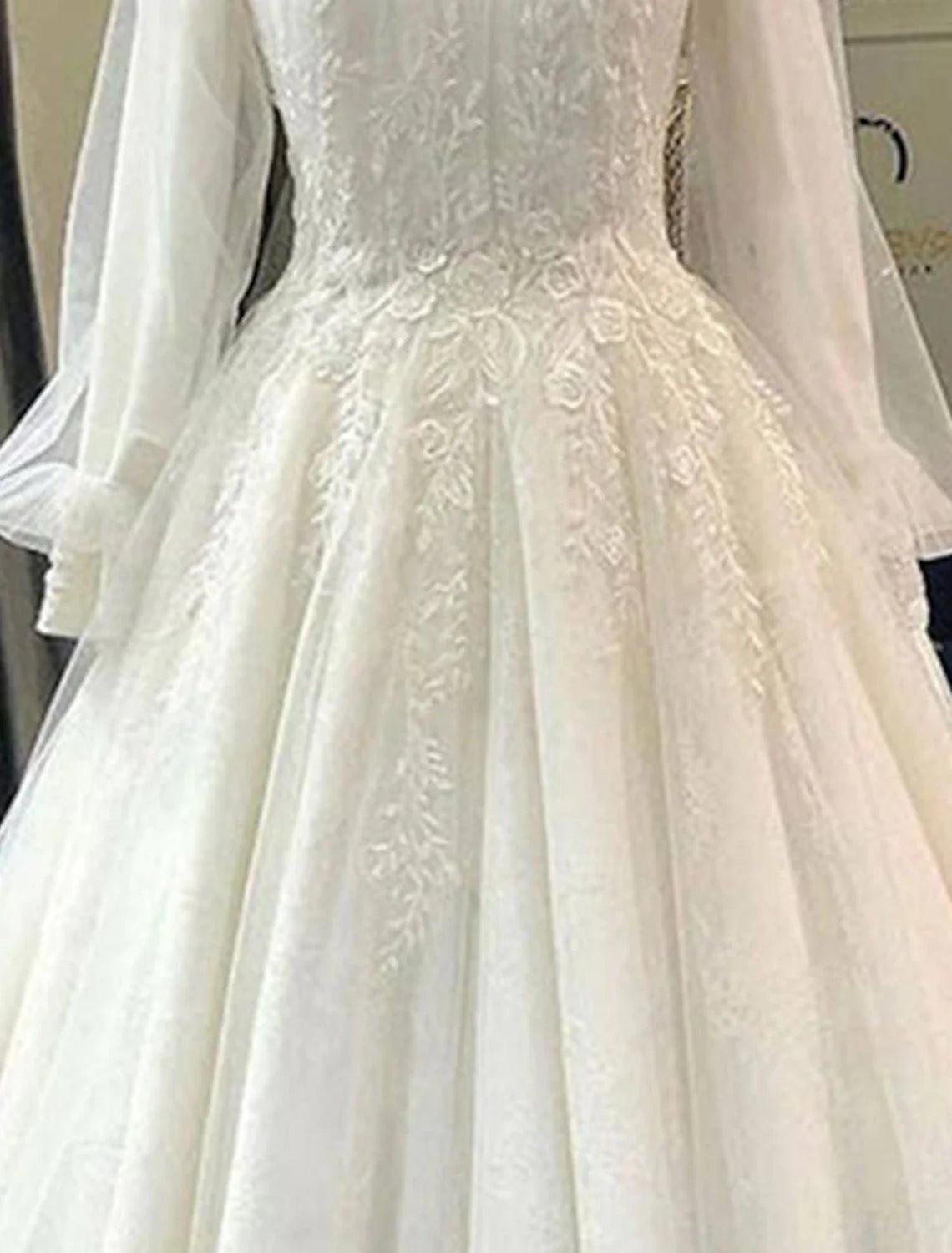 Verlobung Vintage 1940er / 1950er Jahre Formelle Herbsthochzeitskleider Ballkleid Hoher Hals Langarm Hofschleppe Spitzenbrautkleider mit Faltenapplikationen Sommerhochzeitsfeier