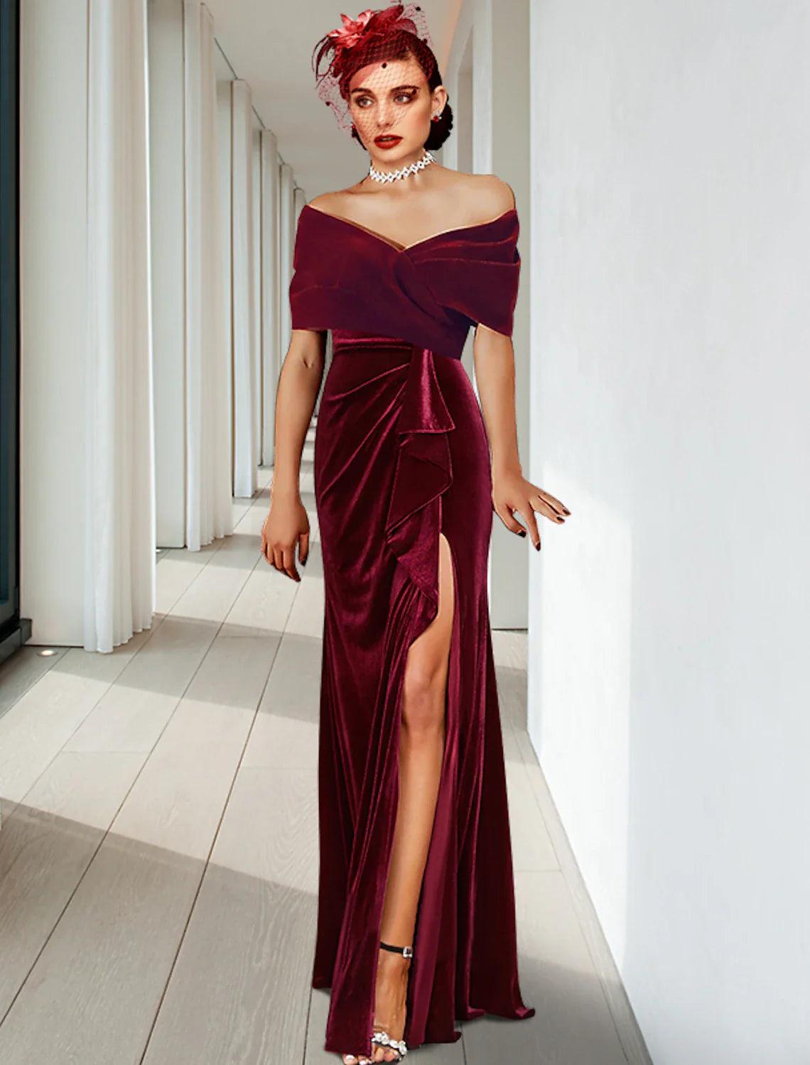 column dress wedding guest Sheath / Evening Gown Elegant Cocktail Party Floor Length Sleeveless V Neck Velvet with Pleats Ruffles engrave_heel KSUBI, Blue Paloma Frayed This dark navy sheath Size:16.5 4/5