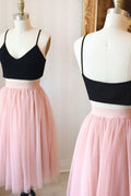 Vestidos de fiesta de dos piezas de tul rosa hasta la rodilla para adolescentes PD124