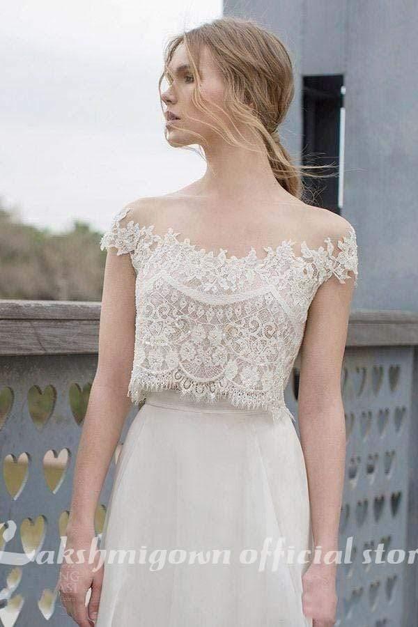 Vestidos de novia de dos piezas NumberSea con apliques de encaje y corpiño