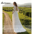 Vestidos de novia elegantes de dos piezas con cuello redondo y manga corta de NumberSea