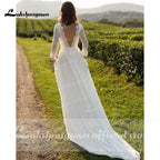 Vestidos de novia elegantes de dos piezas con cuello redondo y manga corta de NumberSea