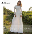 Vestidos de novia elegantes de dos piezas con cuello redondo y manga corta de NumberSea