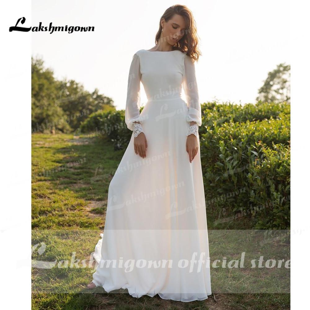 Vestidos de novia elegantes de dos piezas con cuello redondo y manga corta de NumberSea