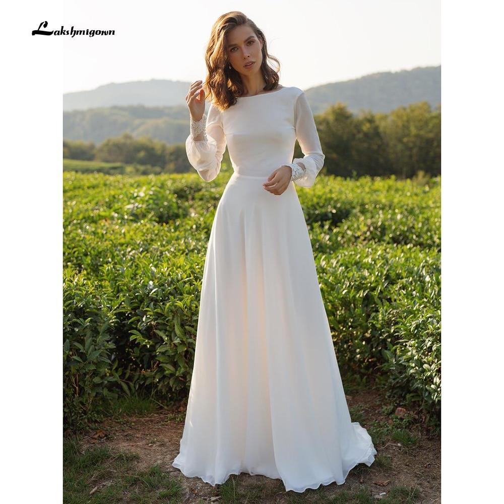 Vestidos de novia elegantes de dos piezas con cuello redondo y manga corta de NumberSea