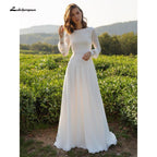 Vestidos de novia elegantes de dos piezas con cuello redondo y manga corta de NumberSea