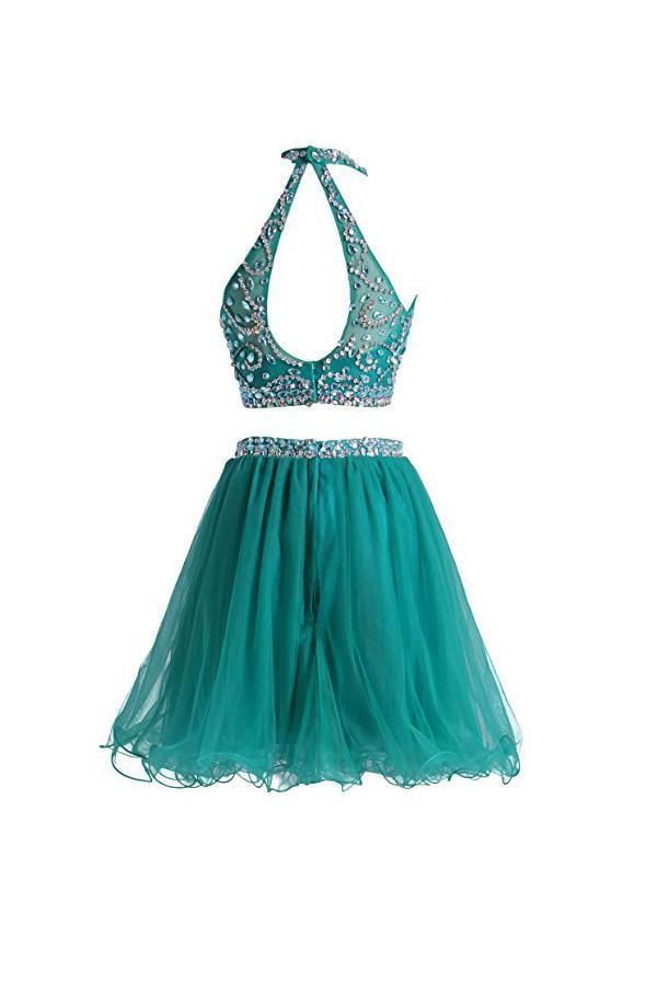 Vestidos de fiesta cortos de tul de dos piezas con cuentas