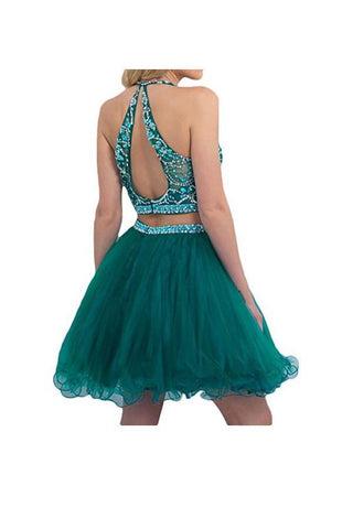 Two Pieces Tulle Short with Beaded Homecoming Dresses