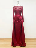Mermaid / Trumpet Evening Gown Sparkle & Shine Dress Carnival Masquerade Floor Length Long Sleeve Illusion Neck Fall Wedding Reception Satin with Pearls Overskirt