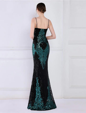 Meerjungfrau/Trompete Abendkleid Sparkle &amp; Shine Kleid Formelle Hochzeitsgast Bodenlang Ärmellos Spaghettiträger Pailletten mit Pailletten