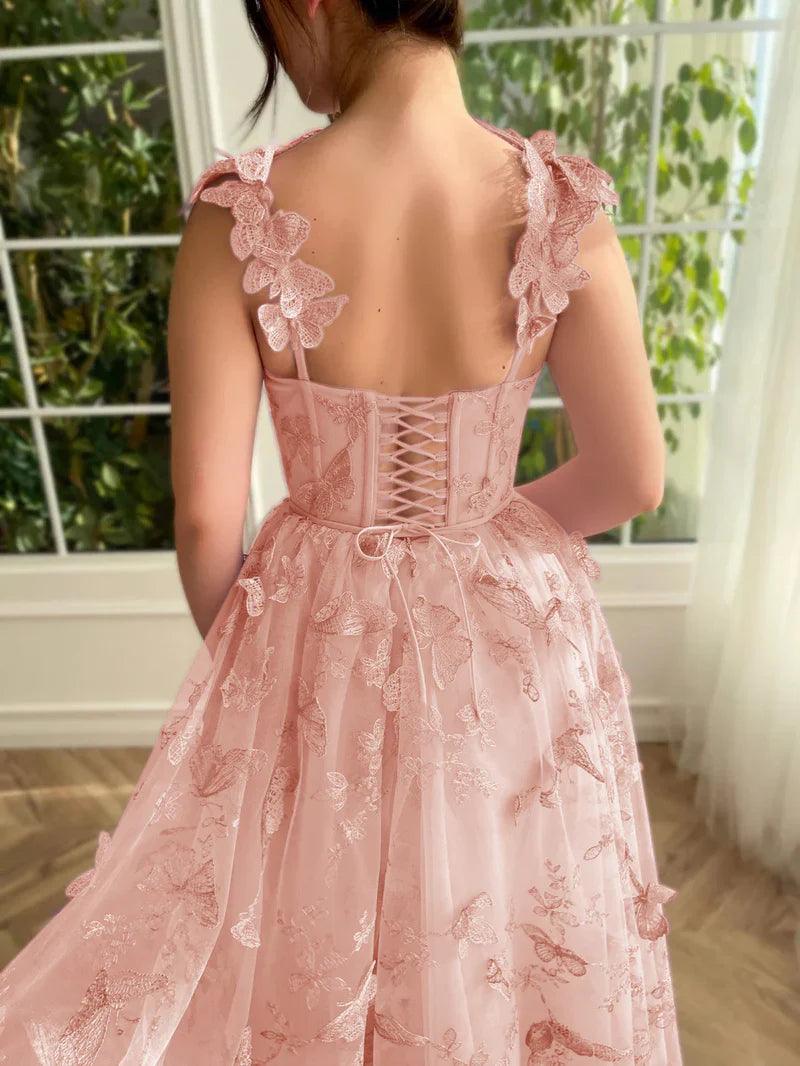Vestido de fiesta Aline de tul midi con mariposas