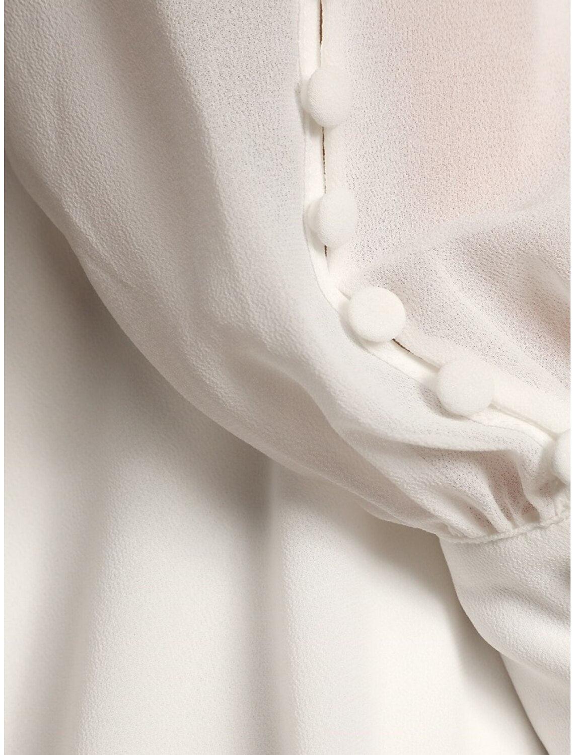Vestidos de novia de gasa con escote en V, manga larga, largo hasta el suelo y pliegues en la parte delantera.