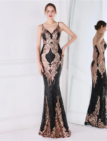 Meerjungfrau/Trompete Abendkleid Sparkle &amp; Shine Kleid Formelle Hochzeitsgast Bodenlang Ärmellos Spaghettiträger Pailletten mit Pailletten