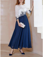 Numbersea A-Line Mother of the Bride Dress Wedding Guest Elegant Scoop Neck Ankle Length Chiffon 3/4 Length Sleeve with Lace