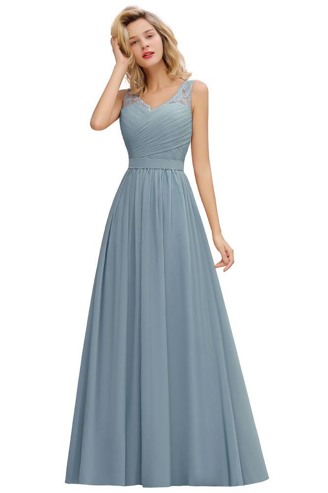 Vestido de dama de honor de gasa con escote en V, volantes, sin mangas, floral, para noche