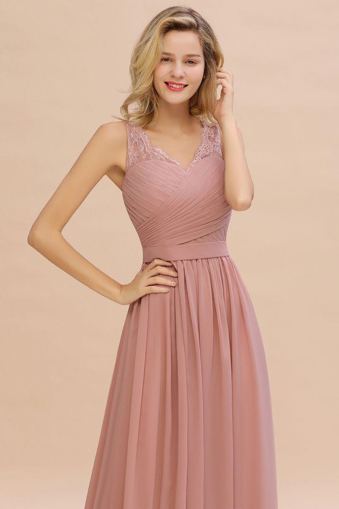 Vestido de dama de honor de gasa con escote en V, volantes, sin mangas, floral, para noche