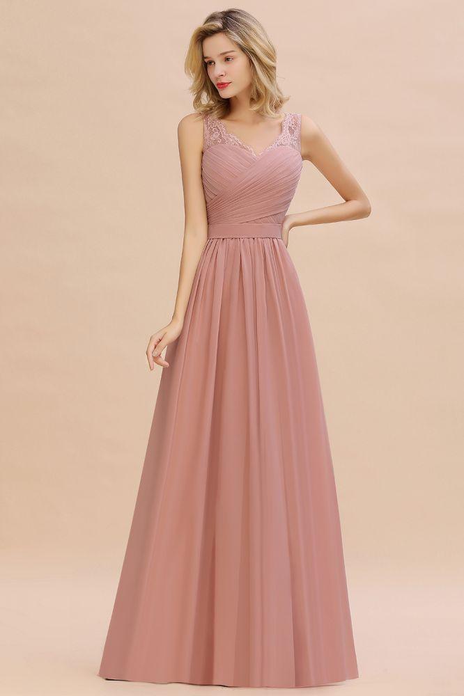 Vestido de dama de honor de gasa con escote en V, volantes, sin mangas, floral, para noche