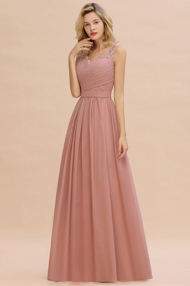 Vestido de dama de honor de gasa con escote en V, volantes, sin mangas, floral, para noche