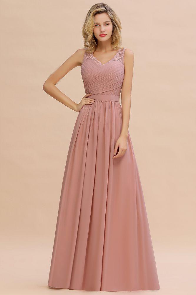 Vestido de dama de honor de gasa con escote en V, volantes, sin mangas, floral, para noche