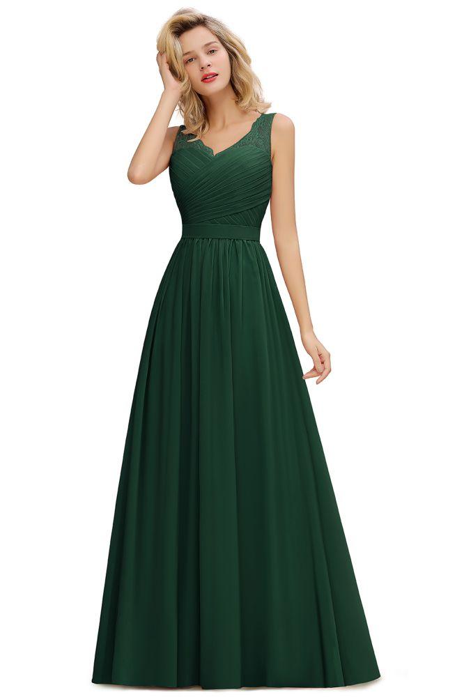 Vestido de dama de honor de gasa con escote en V, volantes, sin mangas, floral, para noche