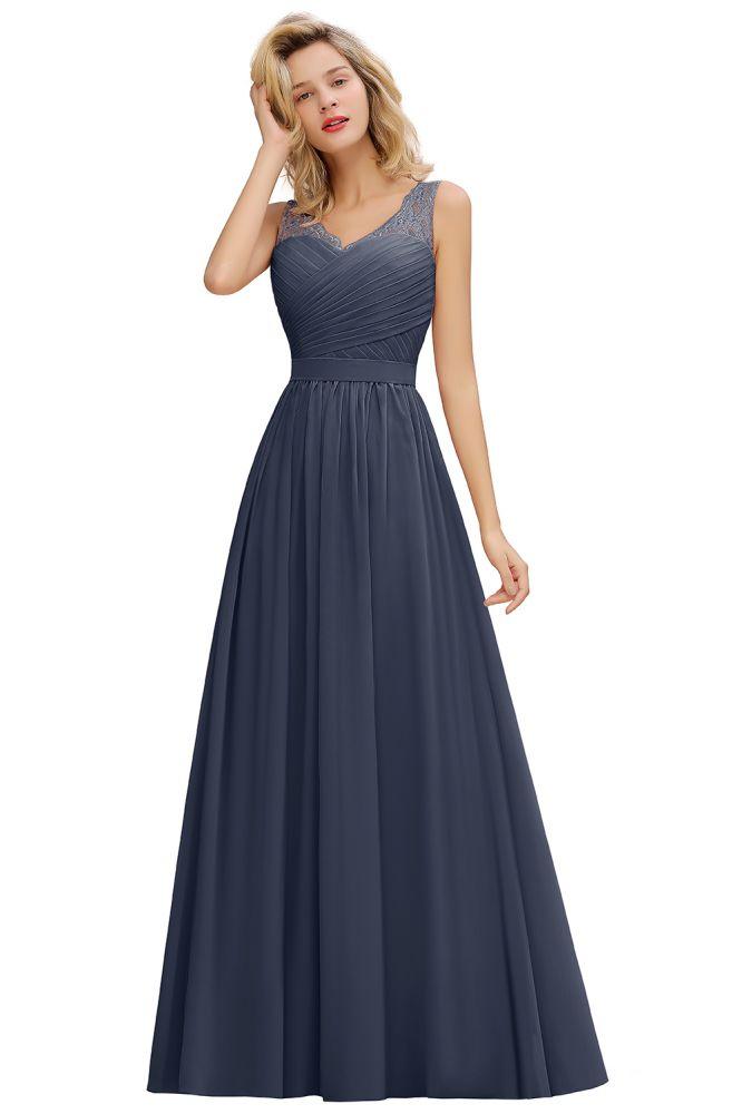 Vestido de dama de honor de gasa con escote en V, volantes, sin mangas, floral, para noche