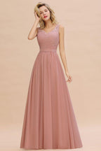 Vestido de dama de honor de gasa con escote en V, volantes, sin mangas, floral, para noche