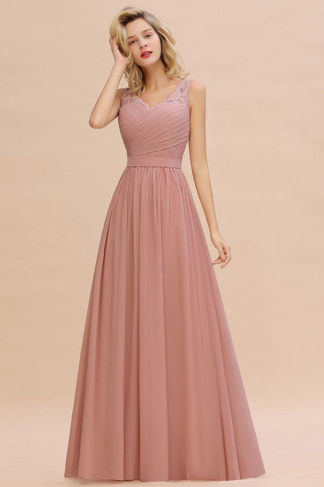 Vestido de dama de honor de gasa con escote en V, volantes, sin mangas, floral, para noche