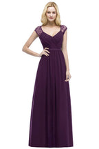V-Ausschnitt Bodenlange A-Linie Spitze Chiffon Brautjungfernkleider mit Schärpe