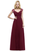 V-Ausschnitt Bodenlange A-Linie Spitze Chiffon Brautjungfernkleider mit Schärpe