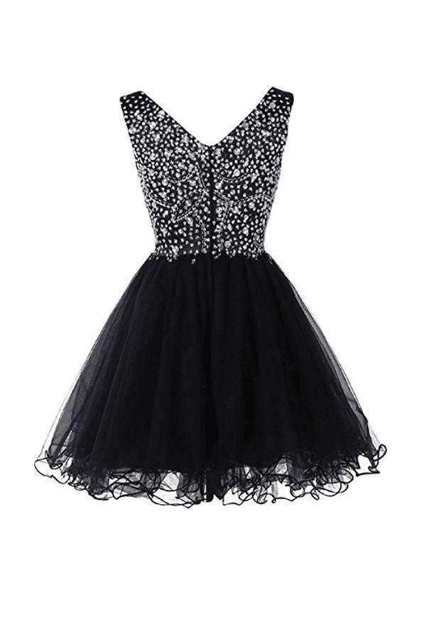 Vestidos de graduación con cuello en V y tul con cuentas