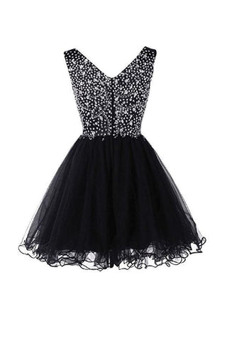 V-Neck Graduation Homecoming Dresses Beaded Tulle