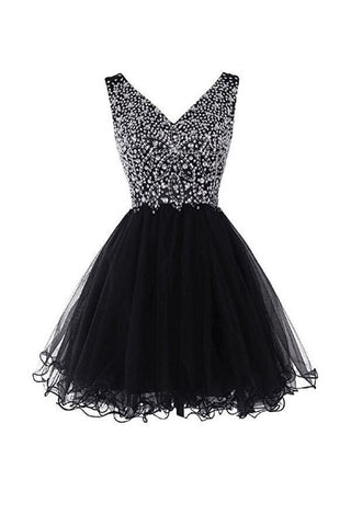 V-Neck Graduation Homecoming Dresses Beaded Tulle