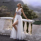 NumberSea V-neck Lace Appliques Boho Wedding Dress
