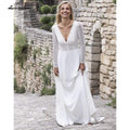 Vestidos de novia NumberSea con escote en V, encaje, manga larga y espalda descubierta