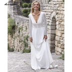 Vestidos de novia NumberSea con escote en V, encaje, manga larga y espalda descubierta