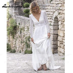 Vestidos de novia NumberSea con escote en V, encaje, manga larga y espalda descubierta