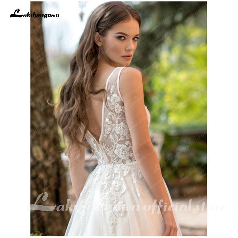 NumberSea V-Ausschnitt Spitze Brautkleid Applikationen Ärmellos